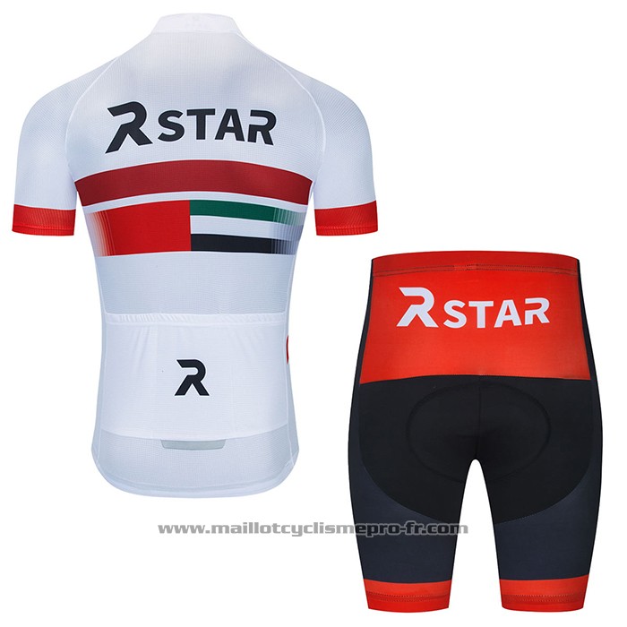 2021 Maillot Cyclisme R Star Blanc Rouge Manches Courtes Et Cuissard